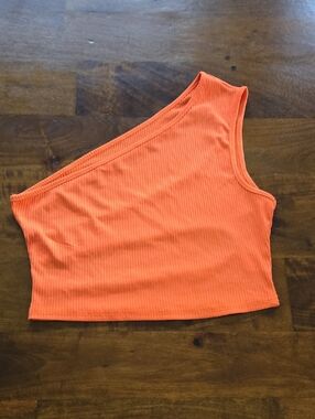 Orange One-Shoulder Ribbed Cutout Back Crop Top Size Large